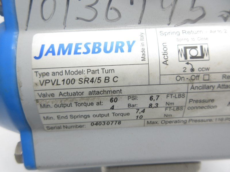 JAMESBURY VPVL100SR4/5BC 60PSI UNMP