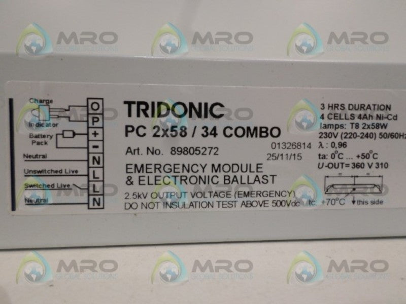 TRIDONIC 89805272 PC2X58/34 EMERGENCY MODULE & ELECTRONIC BALLAST NSNP