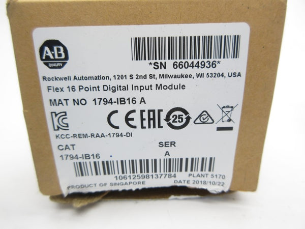 ALLEN BRADLEY 1794-IB16 SER. A 10-31.2VDC NSMP