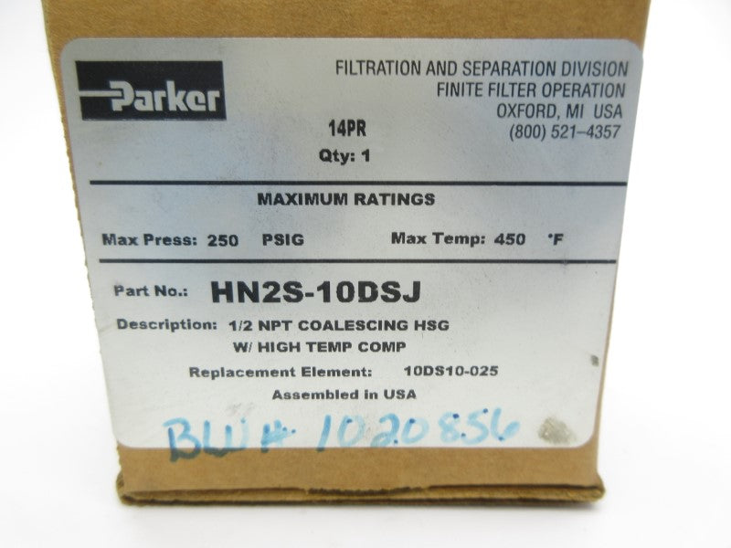 PARKER HN2S-10DSJ 250PSI 1/2" NSMP