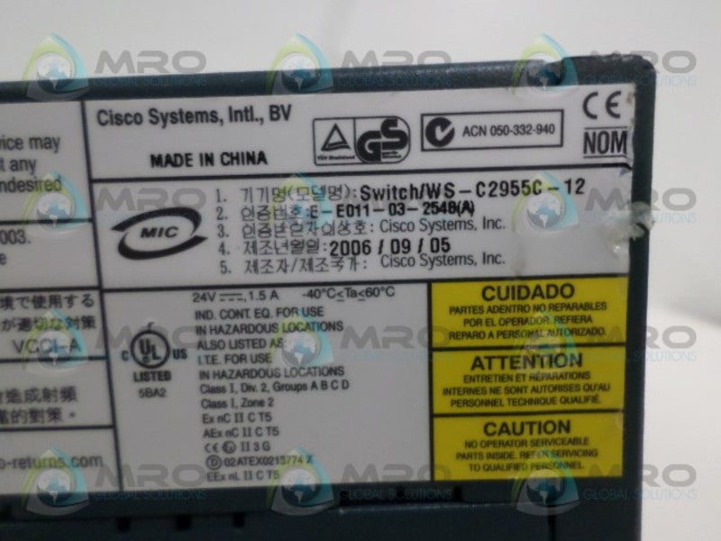 CISCO SYSTEMS WS-C2955C-12 CATALYST NETWORK SWITCH NSNP