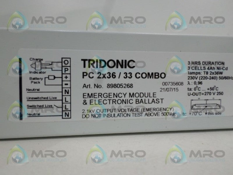 TRIDONIC 89805268 PC2X36/33 EMERGENCY MODULE & ELECTRONIC BALLAST NSNP
