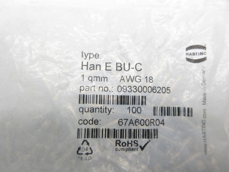 HARTING 09330006205 HANEBU-C (PKG OF 100) NSMP