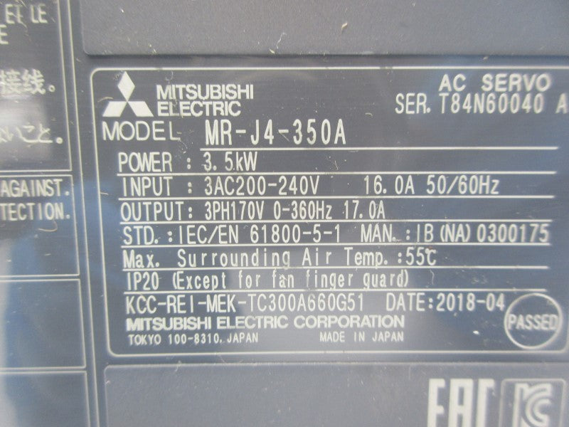 MITSUBISHI ELECTRIC MR-J4-350A 200-240VAC 16.0A NSNP