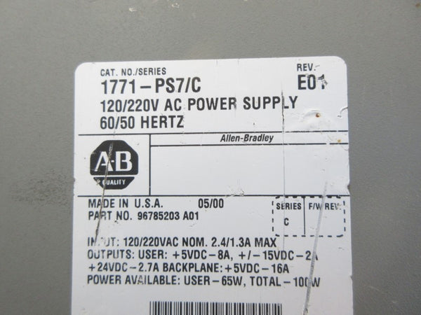 ALLEN BRADLEY 1771-PS7 SER. C 120/220V REV. E01 (AS PICTURED) UNMP