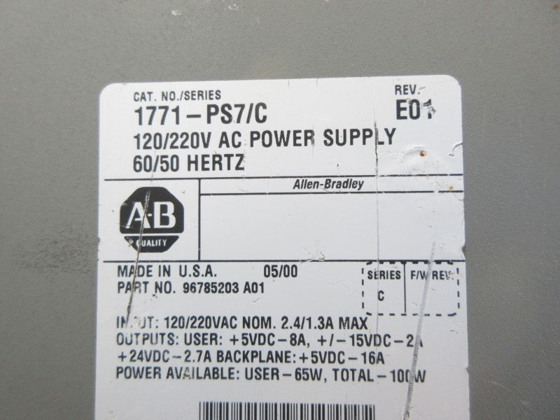 ALLEN BRADLEY 1771-PS7 SER. C 120/220V REV. E01 (AS PICTURED) UNMP
