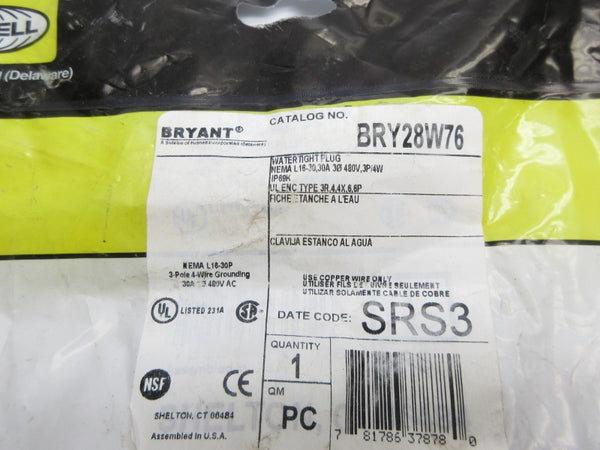 HUBBELL BRY28W76 480V 30A NSMP