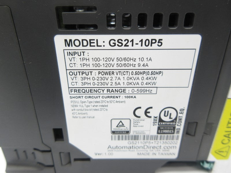 AUTOMATION DIRECT GS21-10P5 100-120V 10.1A NSNP