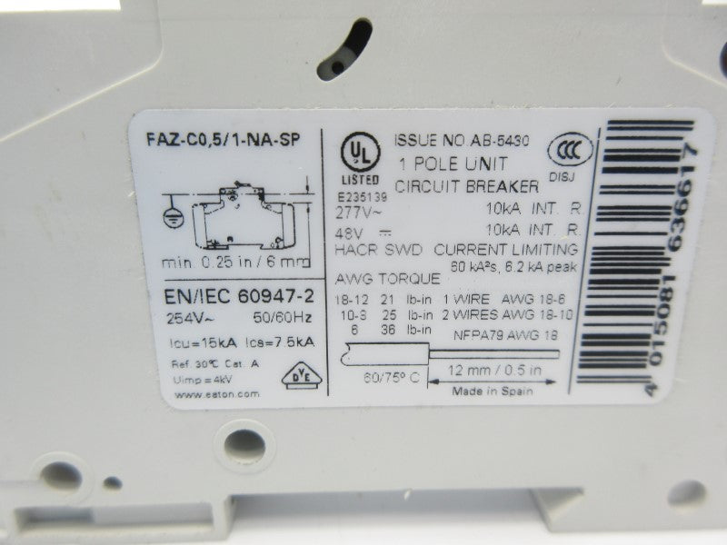 EATON FAZ-C0,5/1-NA-SP 277V 0.5A NSNP