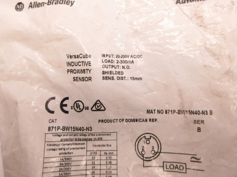ALLEN BRADLEY 871P-BW15N40-N3 SER. B 20-250VAC/DC NSMP