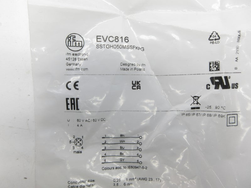 IFM EFECTOR SSTGH050MSSFKPG EVC816 60VAC/DC 4A NSMP