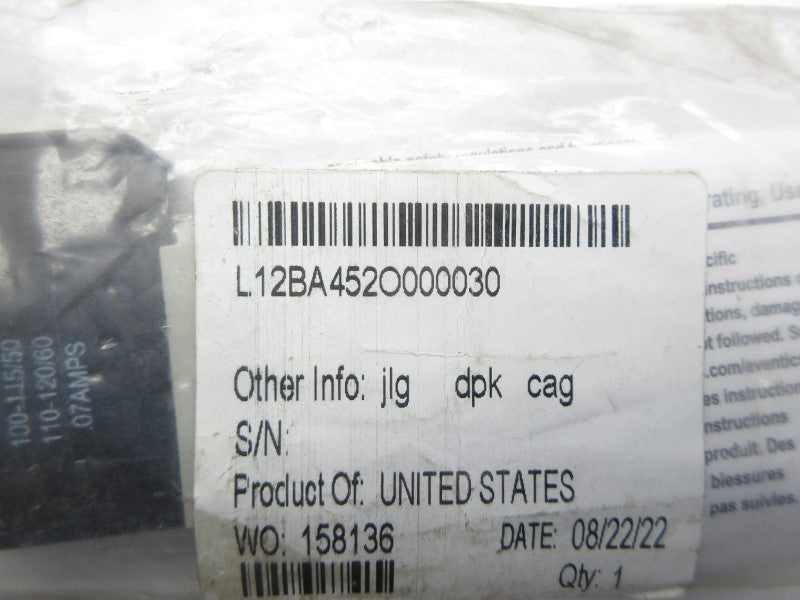 AVENTICS L12BA452O000030 100-115/110-120V .07A 14.5-145PSI NSMP