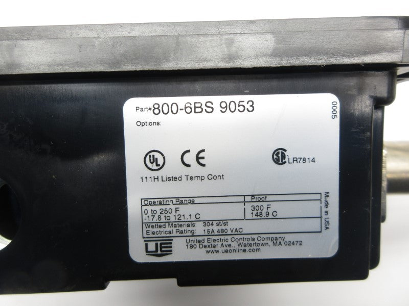 UNITED ELECTRIC 800-6BS 480VAC 15A 0-250'F NSNP