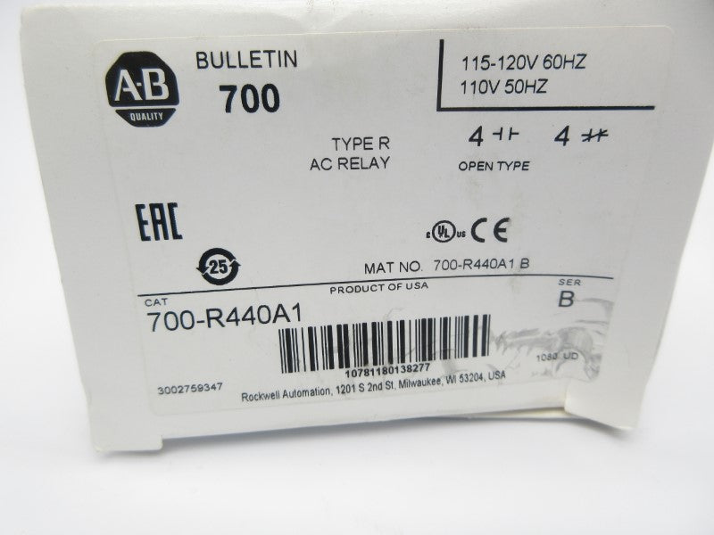 ALLEN BRADLEY 700-R440A1 SER. B 110/115-120V (WH) NSMP