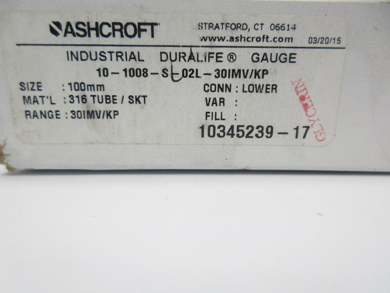 ASHCROFT 10-1008-S-02L-30IMV/KP 100MM NSMP