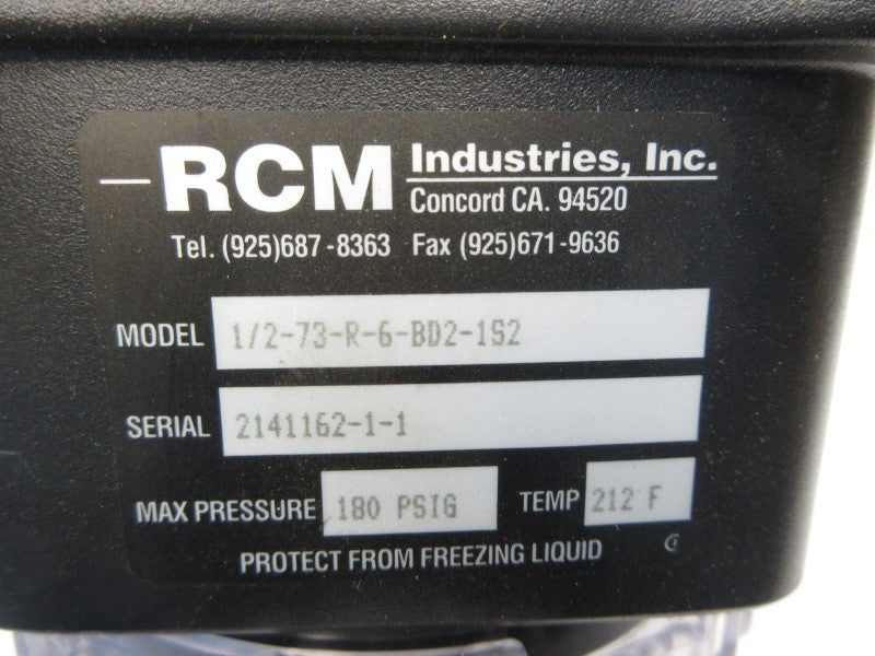 RCM INDUSTRIES 1/2-73-R-6-BD2-1S2 180PSI NSNP