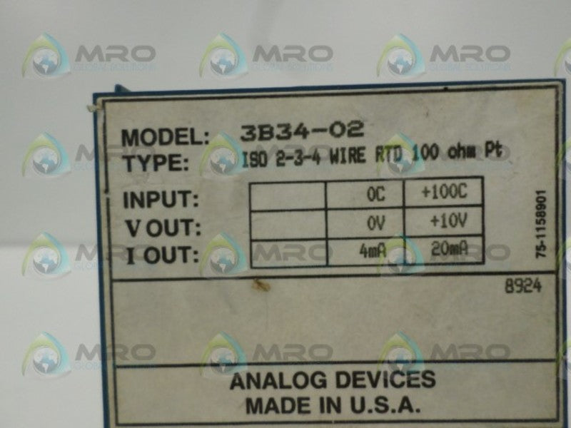 ANALOG DEVICES 3B34-02 ISOLATED INPUT MODULE  UNMP