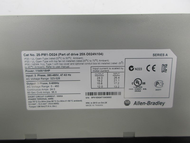 ALLEN BRADLEY 25-PM1-D024 SER. A 380-480V 26.4A NSNP
