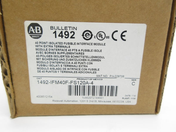 ALLEN BRADLEY 1492-IFM40F-FS120A-4 SER. C 85-132VAC (BR/WH) NSMP