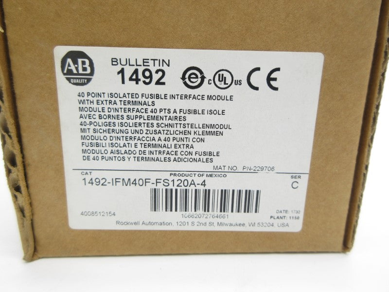 ALLEN BRADLEY 1492-IFM40F-FS120A-4 SER. C 85-132VAC (BR/WH) NSMP