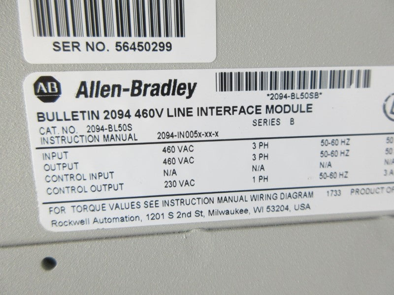 ALLEN BRADLEY 2094-BL50S SER. B 460VAC NSMP