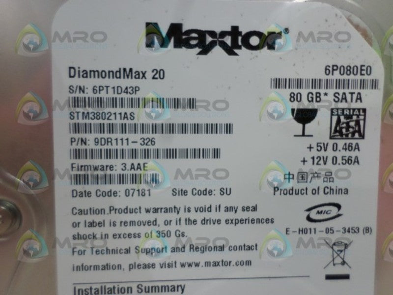 MAXTOR DIAMONDMAX 20 STM380211AS 9DR111-326 HARD DRIVE 80GB NSNP