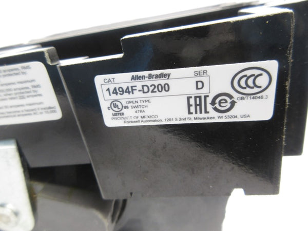 ALLEN BRADLEY 1494F-D200 SER. D 600VAC 478A NSNP