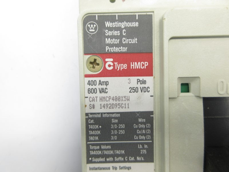 WESTINGHOUSE HMCP400X5W SER. C 600VAC 400A NSNP