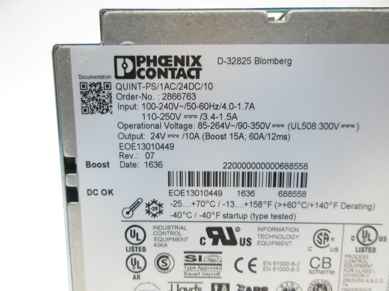 PHOENIX CONTACT QUINT-PS/1AC/24DC/10 2866763 100-240V 4.0-1.7A NSNP