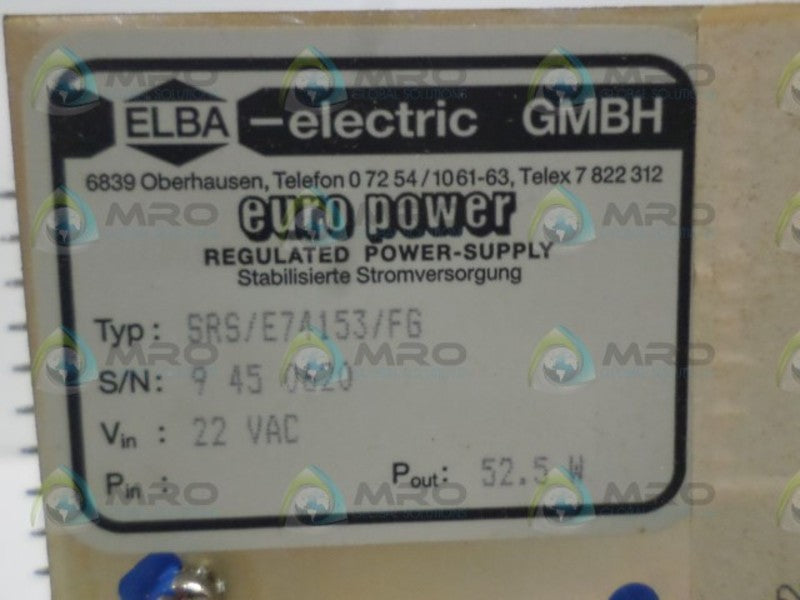 ELBA-ELECTRIC SRS/E74153/FG REGULATED POWER SUPPLY UNMP