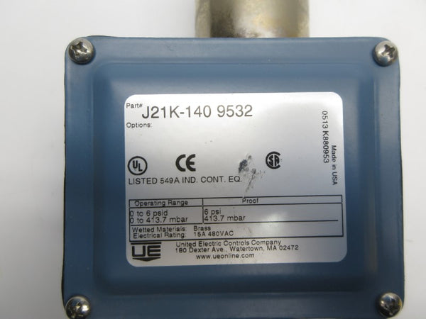 UNITED ELECTRIC J21K-140-9532 480VAC 15A 6PSI NSNP
