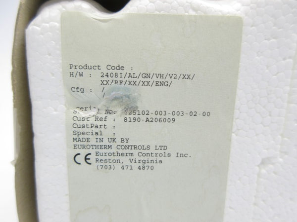 EUROTHERM CONTROLS 2408I/AL/GN/VH/V2/XX/XX/RF/XX/XX/ENG/ NSMP