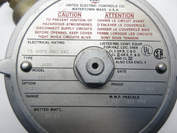 UNITED ELECTRIC J120-152 480VAC 15A 75PSI UNMP
