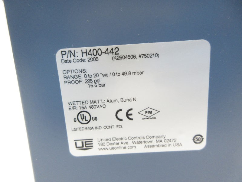 UNITED ELECTRIC H400-442 480VAC 15A 225PSI NSNP