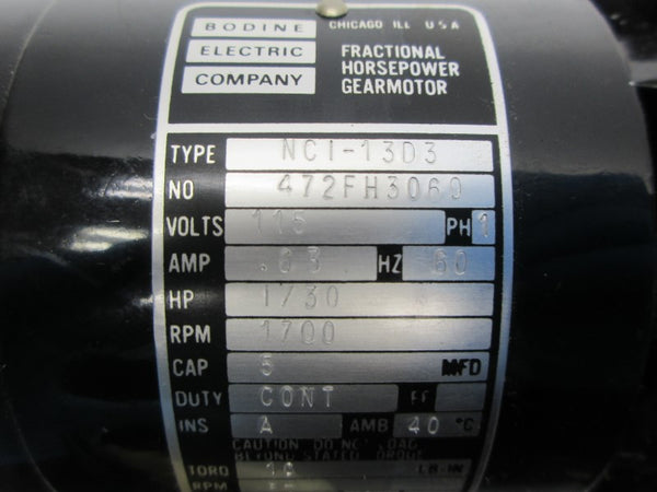 BODINE ELECTRIC NCI-13D3 472FH3069 115V .63A NSNP