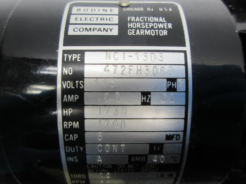 BODINE ELECTRIC NCI-13D3 472FH3069 115V .63A NSNP