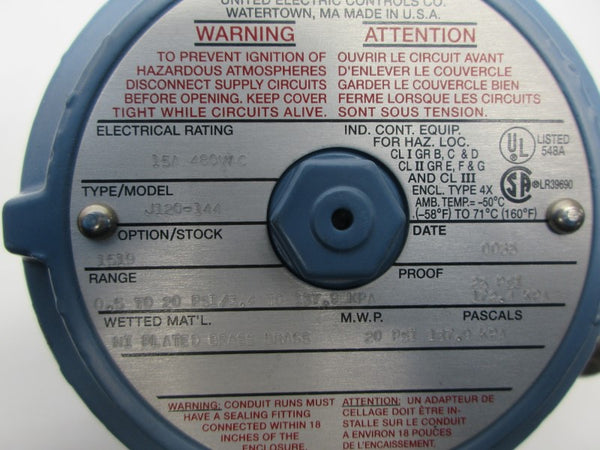 UNITED ELECTRIC J120-144 480VAC 15A 25PSI NSNP