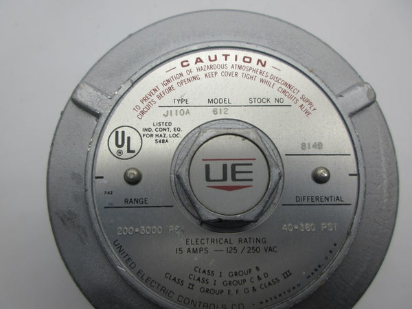 UNITED ELECTRIC J110A-612 125/250VAC 15A 200-3000PSI UNMP