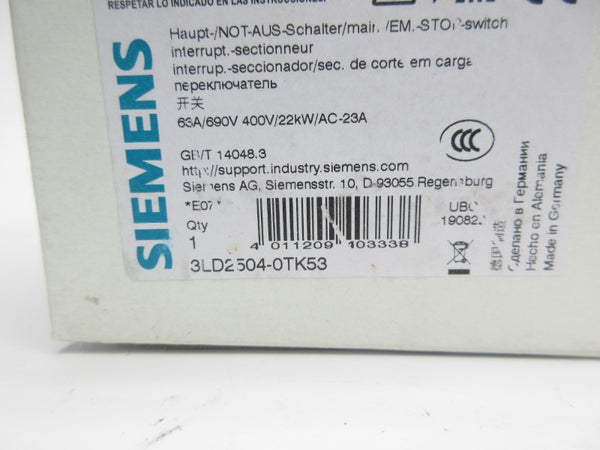 SIEMENS 3LD2504-0TK53 690V 63A NSMP