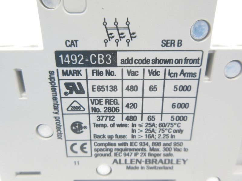 ALLEN BRADLEY 1492-CB3H400 SER. B 480VAC 40A NSNP