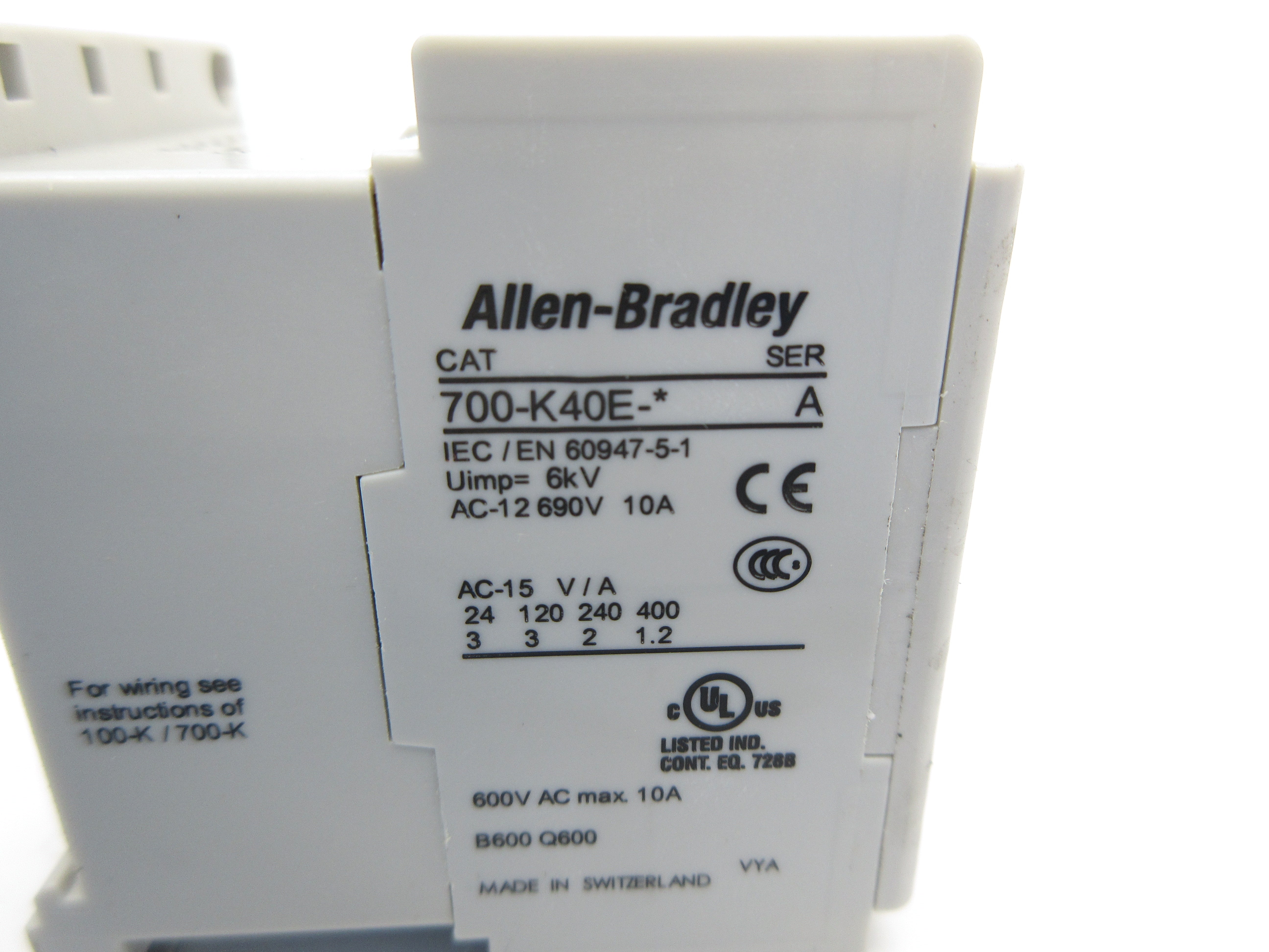 ALLEN BRADLEY 700-K40E-J SER. A 24VDC 10A NSNP