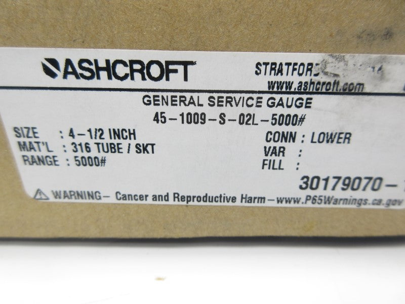 ASHCROFT 45-1009-S-02L-5000# 0-5000PSI 4-1/2" NSMP