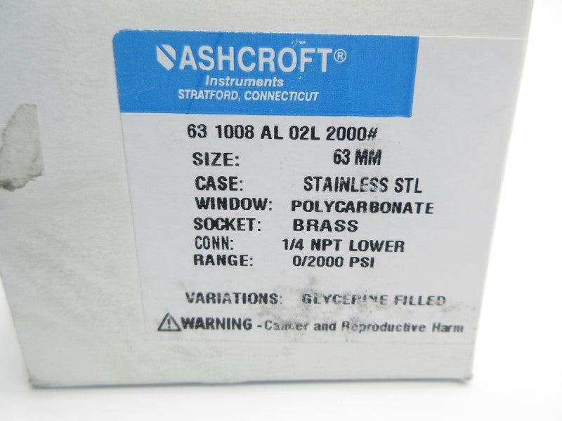 ASHCROFT 631008AL02L2000# 0/2000PSI 63MM NSMP