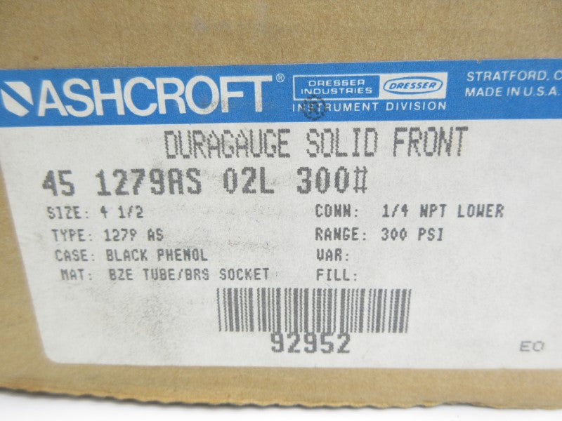 ASHCROFT 45-1279AS-02L-300# 300PSI 4-1/2" NSMP