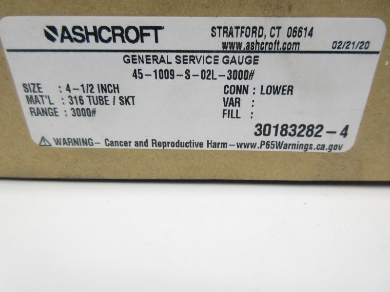 ASHCROFT 45-1009-S-02L-3000# 3000PSI 4-1/2" NSMP