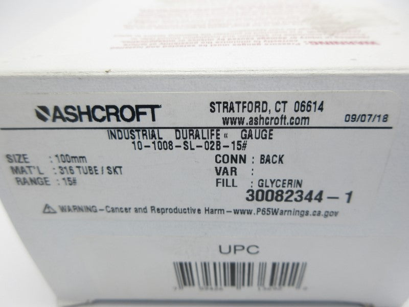 ASHCROFT 10-1008-SL-02B-15# 0-15PSI 100MM NSMP