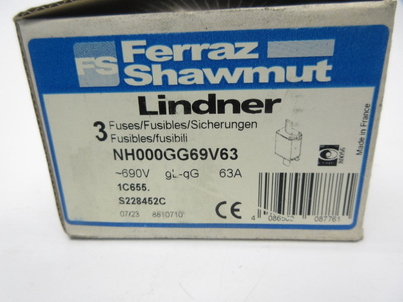 FERRAZ SHAWMUT NH000GG69V63 690V 63A (PKG OF 3) (BLUE) NSMP