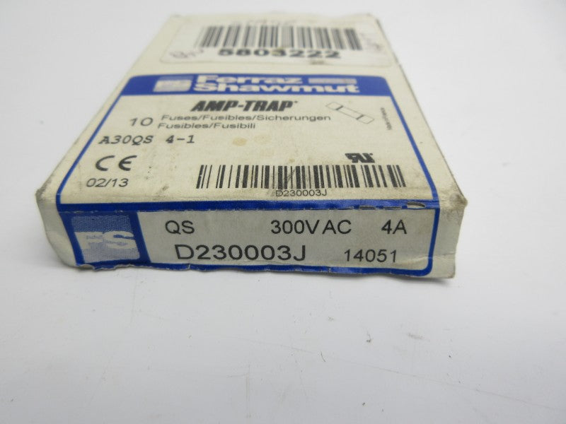 FERRAZ SHAMWUT D230003J 300VAC 4A (PKG OF 10) (BLUE) NSMP