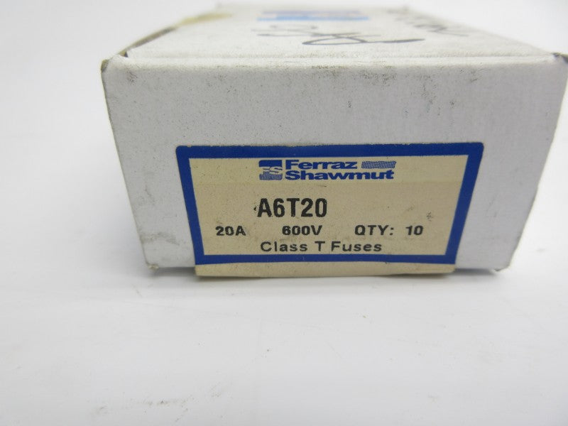 FERRAZ SHAWMUT A6T20 600VAC 20A (PKG OF 10) (WH/OR) NSMP