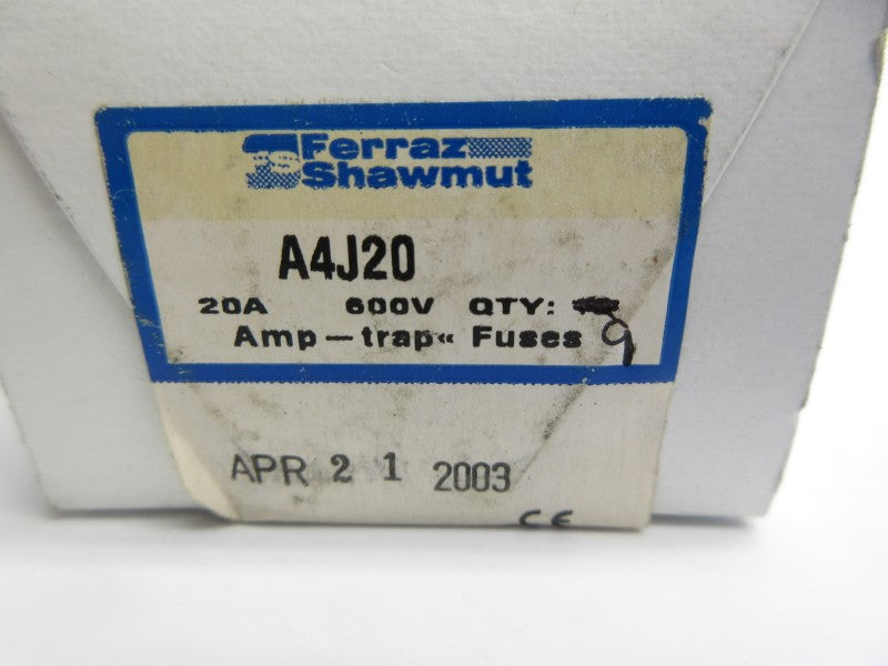 FERRAZ SHAWMUT A4J20 600VAC 20A (PKG OF 9) (WH/OR) NSMP